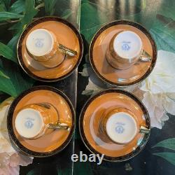Antique Noritake Luster Ware Hand Painted Floral Demitasse 4 Sets Cups & Saucers