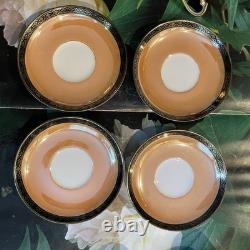 Antique Noritake Luster Ware Hand Painted Floral Demitasse 4 Sets Cups & Saucers