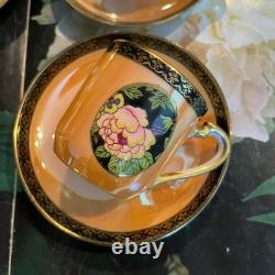 Antique Noritake Luster Ware Hand Painted Floral Demitasse 4 Sets Cups & Saucers