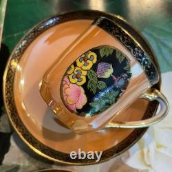 Antique Noritake Luster Ware Hand Painted Floral Demitasse 4 Sets Cups & Saucers