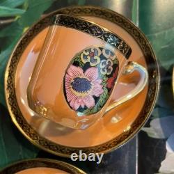 Antique Noritake Luster Ware Hand Painted Floral Demitasse 4 Sets Cups & Saucers