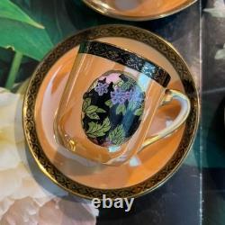 Antique Noritake Luster Ware Hand Painted Floral Demitasse 4 Sets Cups & Saucers