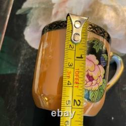 Antique Noritake Luster Ware Hand Painted Floral Demitasse 4 Sets Cups & Saucers