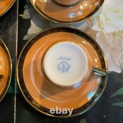 Antique Noritake Luster Ware Hand Painted Floral Demitasse 4 Sets Cups & Saucers