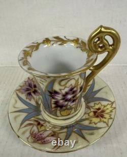 Antique Ovington Bros Austria Hand Painted Demitasse Cup & Saucer Set