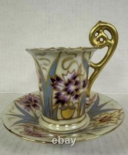 Antique Ovington Bros Austria Hand Painted Demitasse Cup & Saucer Set