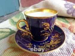 Antique Painted Cherub Royal Vienna Beehive Cabinet Demitasse Cobalt Cup Saucer