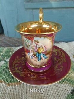 Antique Painted Signed Cherub Royal Vienna Beehive Cabinet Demitasse Cup Saucer