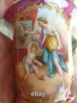 Antique Painted Signed Cherub Royal Vienna Beehive Cabinet Demitasse Cup Saucer