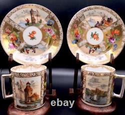 Antique Pair Dresden/Meissen Style Demitasse. Kauffahrtei Scenes. Cups & Saucers