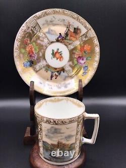 Antique Pair Dresden/Meissen Style Demitasse. Kauffahrtei Scenes. Cups & Saucers