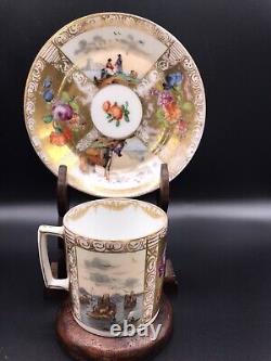 Antique Pair Dresden/Meissen Style Demitasse. Kauffahrtei Scenes. Cups & Saucers