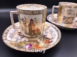 Antique Pair Dresden/Meissen Style Demitasse. Kauffahrtei Scenes. Cups & Saucers