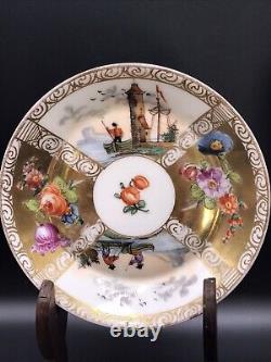 Antique Pair Dresden/Meissen Style Demitasse. Kauffahrtei Scenes. Cups & Saucers