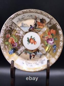 Antique Pair Dresden/Meissen Style Demitasse. Kauffahrtei Scenes. Cups & Saucers