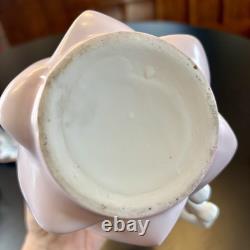 Antique Porcelain Demi Tasse Cups & Saucers Chocolate Pot Pink +Blue Flowers Vtg