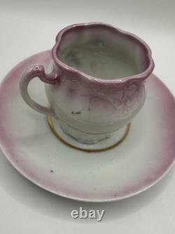 Antique Porcelain Demitasse Cups & Saucers Set of 4 Pink & Gold Hand Painted