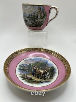 Antique Prattwave Demitasse Cup And Saucer Victorian Pink