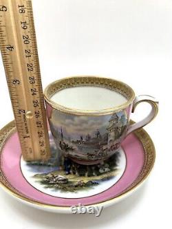 Antique Prattwave Demitasse Cup And Saucer Victorian Pink