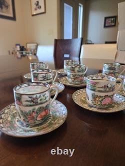 Antique Qianlong Famille Rose Demitasse Cups And Saucers Set Of 8