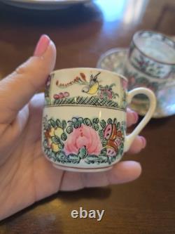 Antique Qianlong Famille Rose Demitasse Cups And Saucers Set Of 8