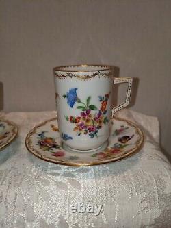 Antique RK Richard Klemm Dresden Floral Demitasse Cups & Saucers c1891 (3)