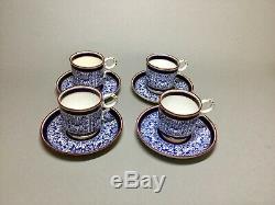 Antique ROYAL WORCESTER 4 Demitasse Cups Saucers LILY Cobalt Blue GOLD