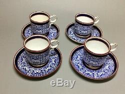 Antique ROYAL WORCESTER 4 Demitasse Cups Saucers LILY Cobalt Blue GOLD