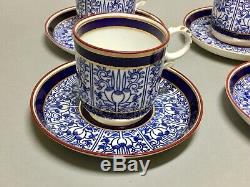 Antique ROYAL WORCESTER 4 Demitasse Cups Saucers LILY Cobalt Blue GOLD