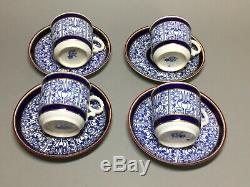 Antique ROYAL WORCESTER 4 Demitasse Cups Saucers LILY Cobalt Blue GOLD