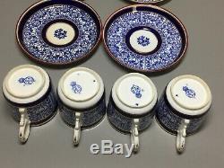 Antique ROYAL WORCESTER 4 Demitasse Cups Saucers LILY Cobalt Blue GOLD