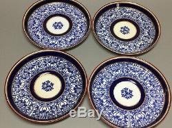 Antique ROYAL WORCESTER 4 Demitasse Cups Saucers LILY Cobalt Blue GOLD