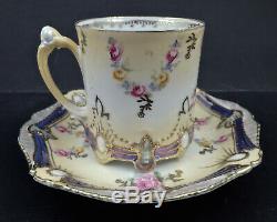 Antique RS Prussia Demitasse Cup & Saucer, Jewel Mold