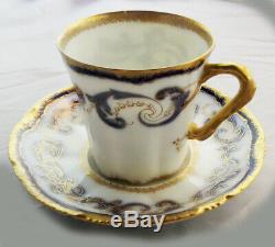 Antique Rare Demitasse Cup Set (6) Cobalt Blue Gold Theo. Haviland Limoges 1895