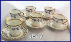 Antique Rare Demitasse Cup Set (6) Cobalt Blue Gold Theo. Haviland Limoges 1895