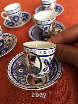 Antique Rare Naser Al Din Shah Qajar Demitasse Cups And Saucers