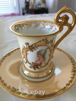 Antique Richard Klemm Dresden Ladies Portrays Demitasse Cup And Sauce -1887