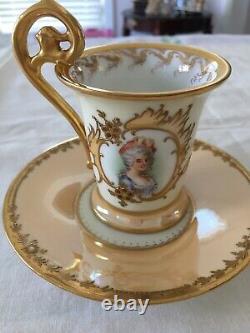 Antique Richard Klemm Dresden Ladies Portrays Demitasse Cup And Sauce -1887