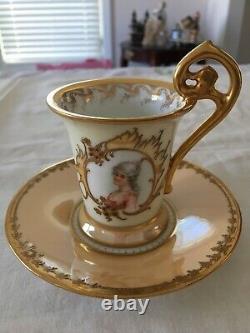 Antique Richard Klemm Dresden Ladies Portrays Demitasse Cup And Sauce -1887