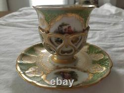 Antique Richard Klemm Trembleuse Green And Gold Demitasse Cup And Sauce -1887