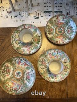 Antique Rose Medallion Four Saucers And Two Demitasse Cups