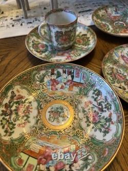 Antique Rose Medallion Four Saucers And Two Demitasse Cups