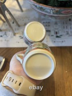 Antique Rose Medallion Four Saucers And Two Demitasse Cups