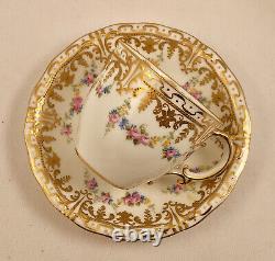 Antique Royal Crown Derby Demitasse Cup & Saucer, Hand Painted, Raised Gold