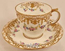 Antique Royal Crown Derby Demitasse Cup & Saucer, Hand Painted, Raised Gold