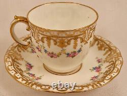 Antique Royal Crown Derby Demitasse Cup & Saucer, Hand Painted, Raised Gold