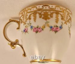 Antique Royal Crown Derby Demitasse Cup & Saucer, Hand Painted, Raised Gold