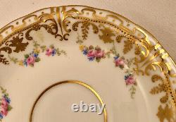 Antique Royal Crown Derby Demitasse Cup & Saucer, Hand Painted, Raised Gold