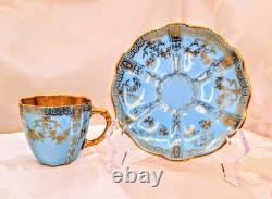 Antique Royal Crown Derby Demitasse Cup Saucer Turquoise Blue 24k Heavy Gold