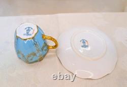 Antique Royal Crown Derby Demitasse Cup Saucer Turquoise Blue 24k Heavy Gold